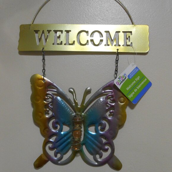 NEW Metal hanging WELCOME Sign Butterfly design Lawn Garden Patio Decor 🦋 - Picture 8 of 9